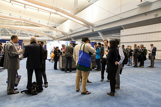 Attendees networking in the IMECE2018 Exhibit Hall